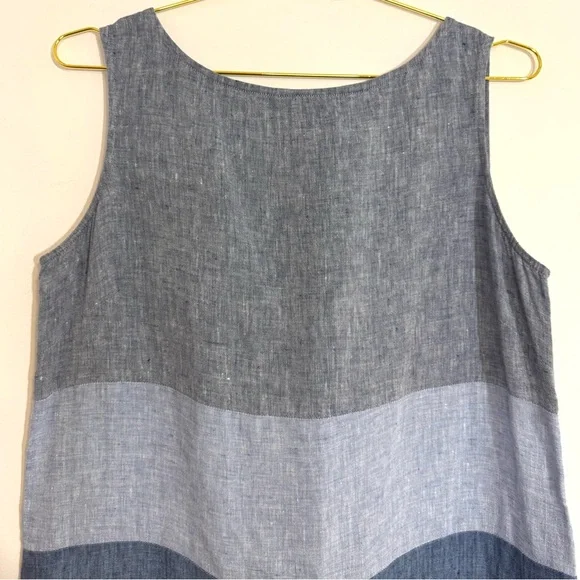 Anthropologie Nuthatch Linen Blue Colorblock Sleeveless Summer Shift Dress Med - Picture 5 of 6